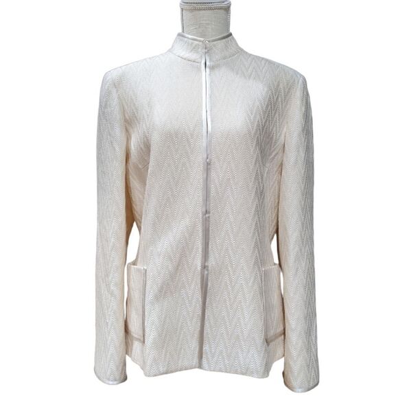 Anne Klein Women's Ivory Viscose & Wool Blend Textured Jacket Size 14 - Picture 1 of 12